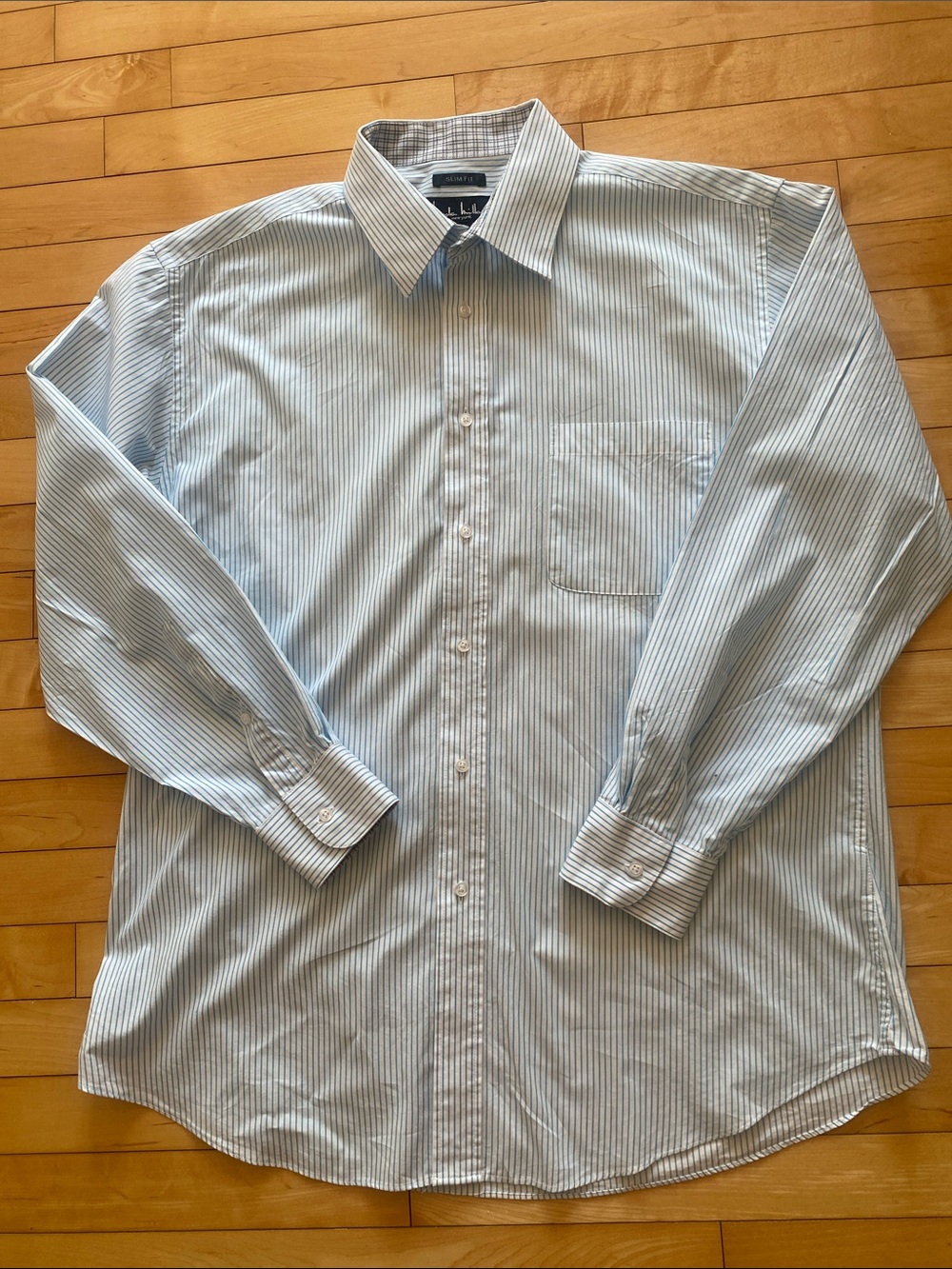 Nicole Miller Light Blue Pinstripe Dress Shirt - Slim Fit Size 17 34/35 X-Large